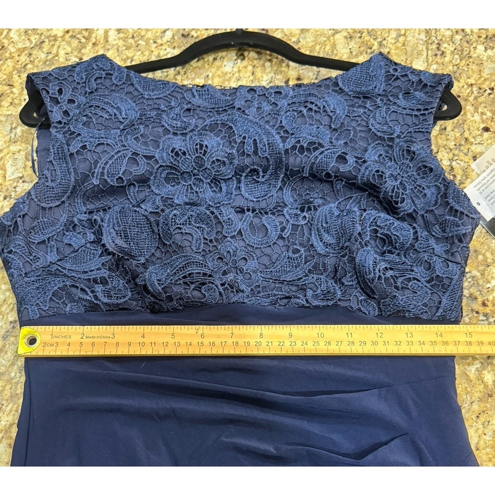 Alex Evenings navy blue gown featuring a lace bodice Size 10 Navy Cowl Back - Picture 9 of 15